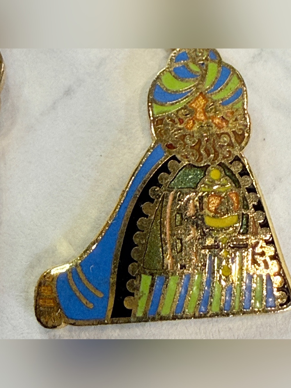 Vintage AVIVA 1973 Egyptian Pharaoh Enamel Dangle Earrings Blue Green Gold Egypt